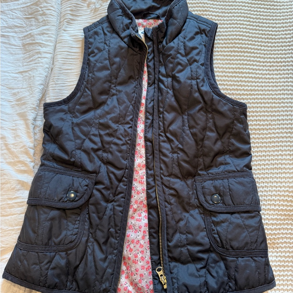 Old Navy Dark Quilted Vest with Pink Floral Lining